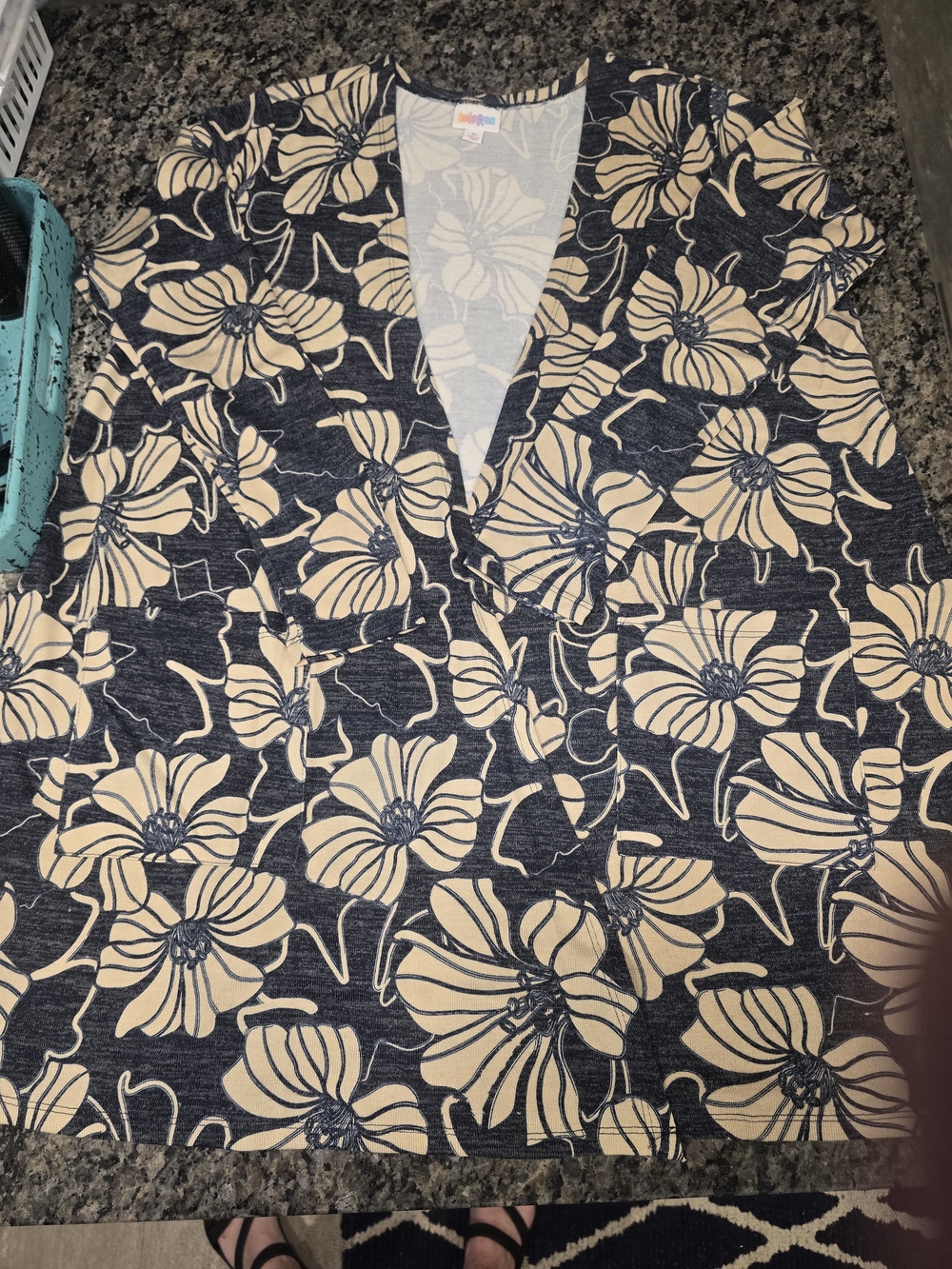 LuLaRoe Navy and Cream Floral Open Cardigan